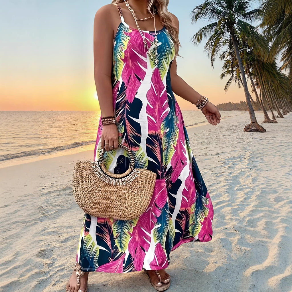 Casual Printed Strapless Maxi Dress for Women, Boho BeachwearSummer Vacation Dress